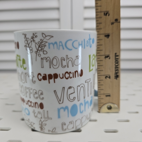 STARBUCKS Coffee Mug 16oz 2007 Blue Handle Retro Typography Y2K Café Collectors - Picture 7 of 8